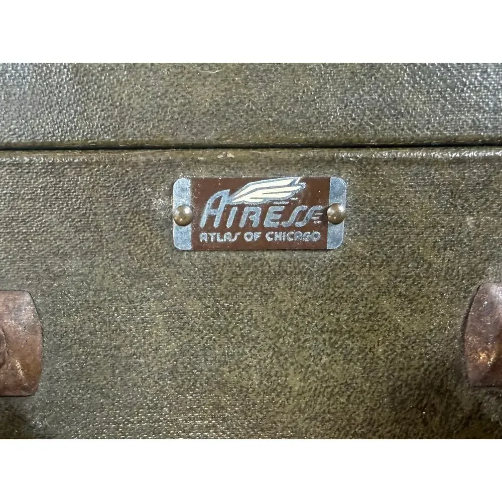 Olive Green Fiberglass Suitcase Atlas of Chicago 1950s Travel Luggage
